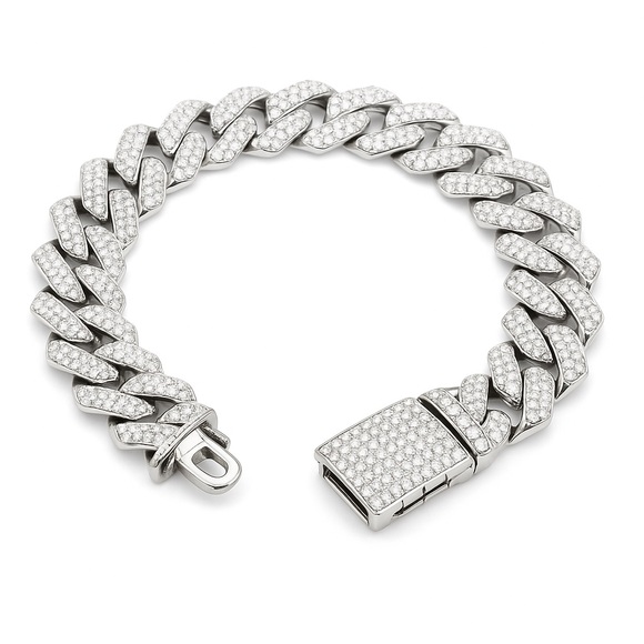White Gold Plated Miami Cuban Link Bracelet for Men and Women - Picture 3 of 6